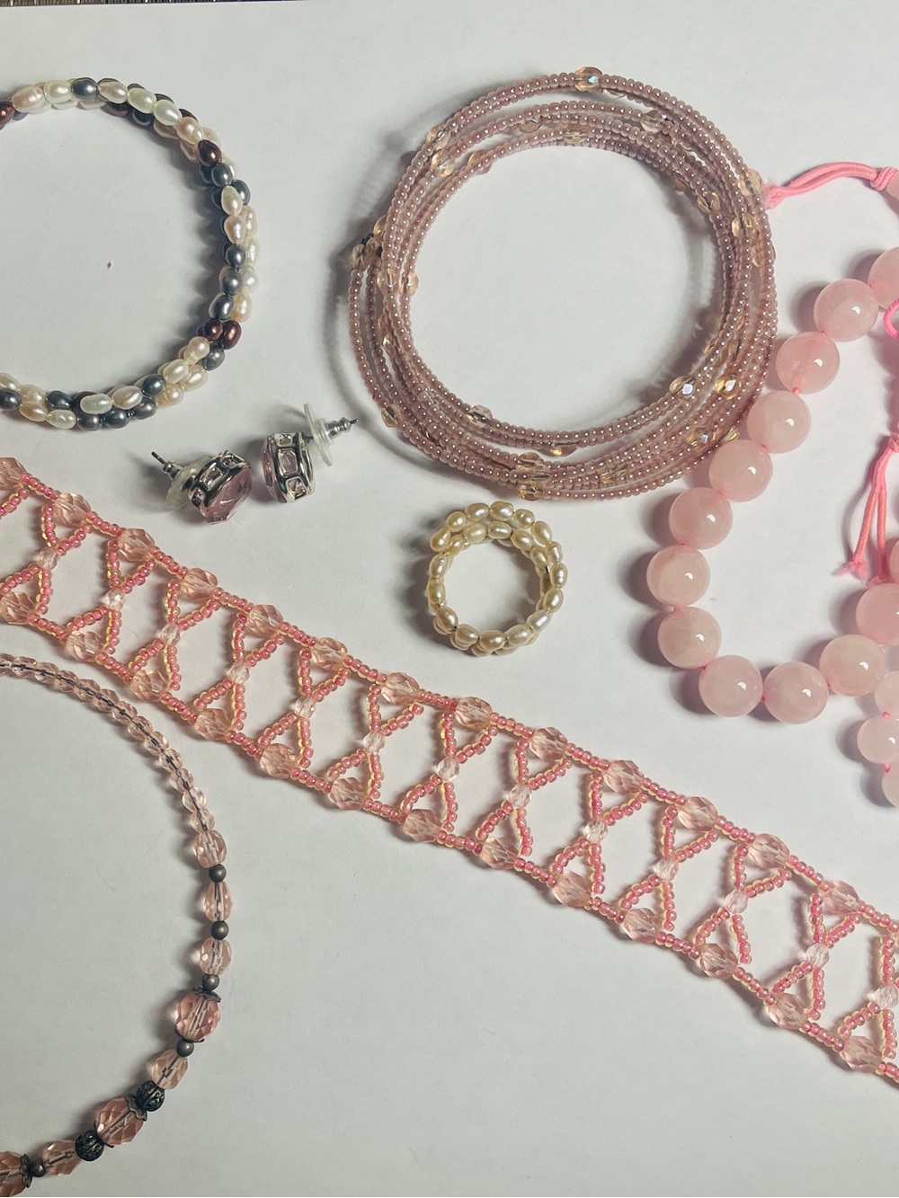 Pink Beaded Bracelet Set - Women Jewelry